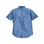 100% Cotton Blue Chambray Work Shirt, Short Sleeve