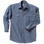 100% Cotton Blue Chambray Western Shirt, Long Sleeve