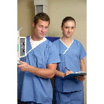X-neck Poly/Cotton Unisex Scrub Top w/Set in Sleeves
