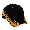 Otto Cap Flame Pattern Brushed Cotton Twill Sandwich Visor Low Profile Pro Style Two Tone Color Caps Black/Gold/Gold