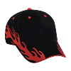 Otto Cap Flame Pattern Brushed Cotton Twill Sandwich Visor Low Profile Pro Style Two Tone Color Caps Black/Red/Red