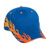 Otto Cap Flame Pattern Brushed Cotton Twill Sandwich Visor Low Profile Pro Style Two Tone Color Caps Royal/Combination/Burnt Orange