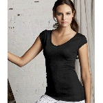 Ladies Tori Sheer Rib Cap-Sleeve Deep-V-Neck T-Shirt