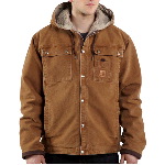 Mens Sandstone Hooded Multi-Pocket Jacket, Sherpa Lined